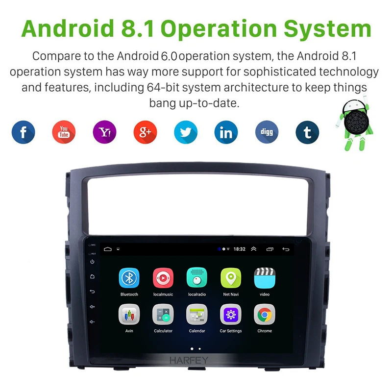 Harfey Autoradio 9 дюймов автомобильный стерео для 2006 2007 2008 2013 Mitsubishi PAJERO V97/V93 Android 8 1 GPS