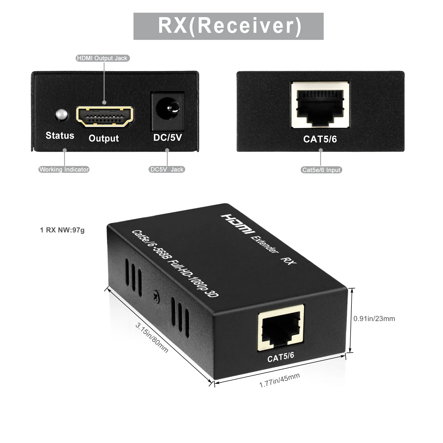 Aikexin 1080P 1x4 4 порта HDMI расширитель разветвитель по CAT5e/CAT6 LAN Ethernet кабель футов 60 м 1 к