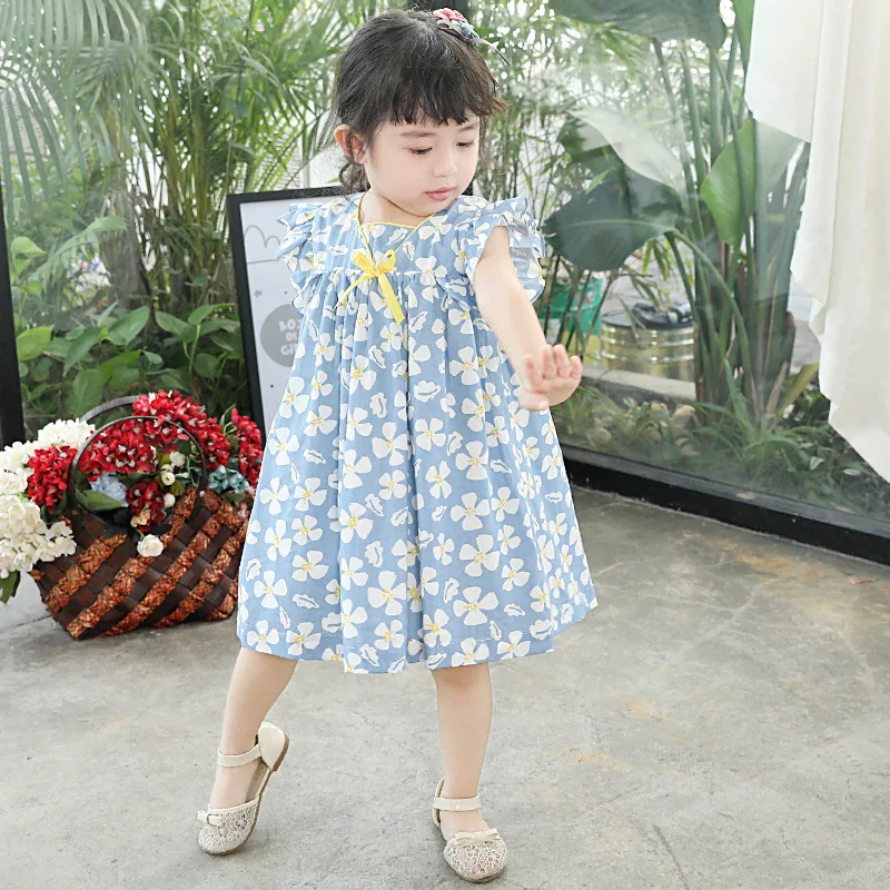 2020 Новое поступление светло-голубое детское платье с цветочным рисунком для