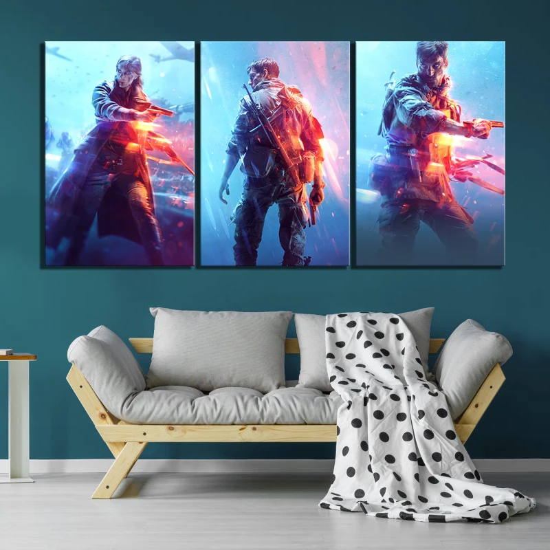 3 предмета видео игры серии Battlefield V плакаты постеры HD солдат картины на холсте