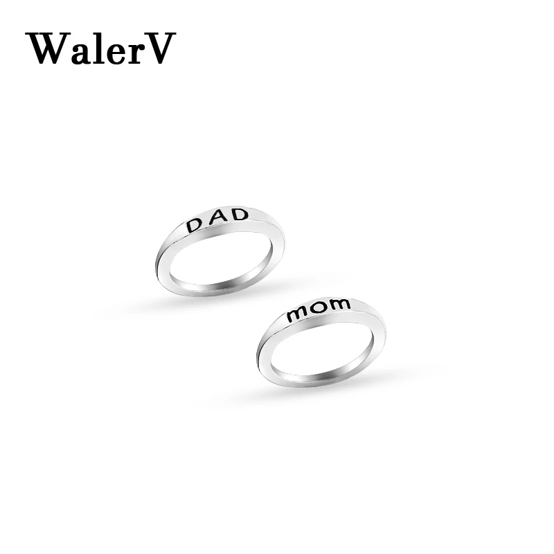 WalerV New Fashion  Plated Engraving Letter MOM/DAD Rings Personalized Mother's and Father's Day Birthday Jewelry Gifts