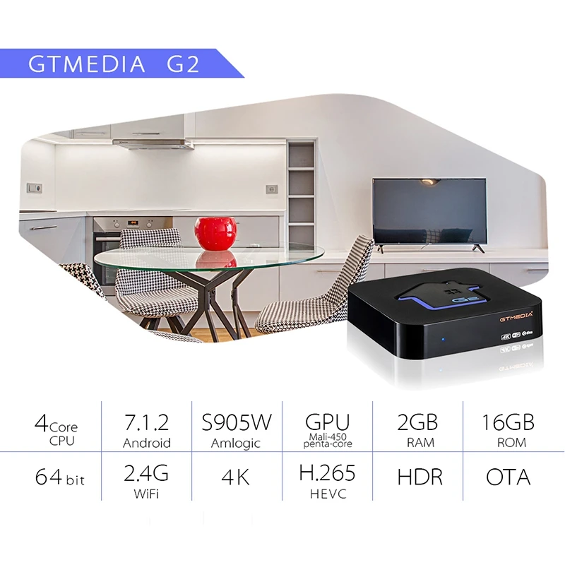 Gtmedia G2 S905W Android 7.1 Iptv De Es Pl Pt Fr Support Smart Tv Box Media Player 2G/ 16G Built-In Wifi 4K Hd 2.4G Set T | Электроника