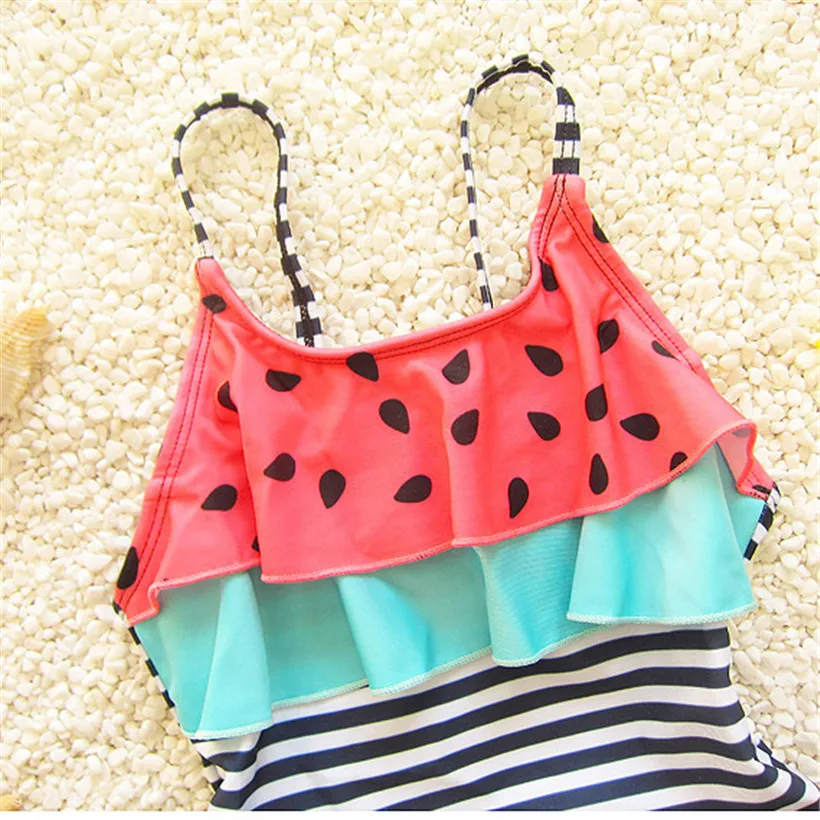 Купальник для маленьких девочек Милая юбка на подтяжках в полоску с изображением