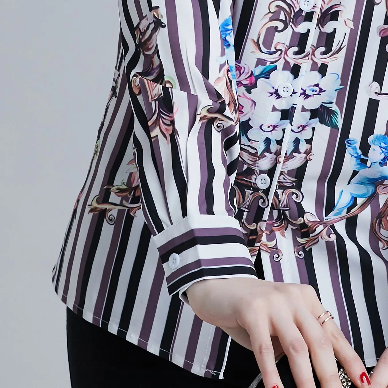 Fashion Women Shirts Print Full Sleeve Slim Turn-down Collar Blouse Shirt Pink 3148 |