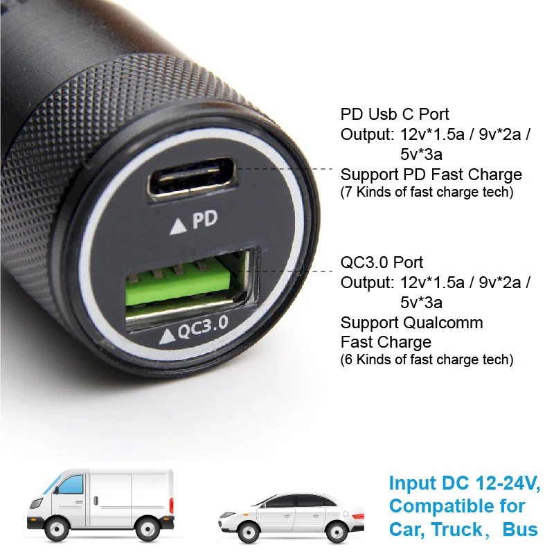 Автомобильное зарядное устройство Usb type C PD 3 0 с быстрой зарядкой 2 QC мобильное