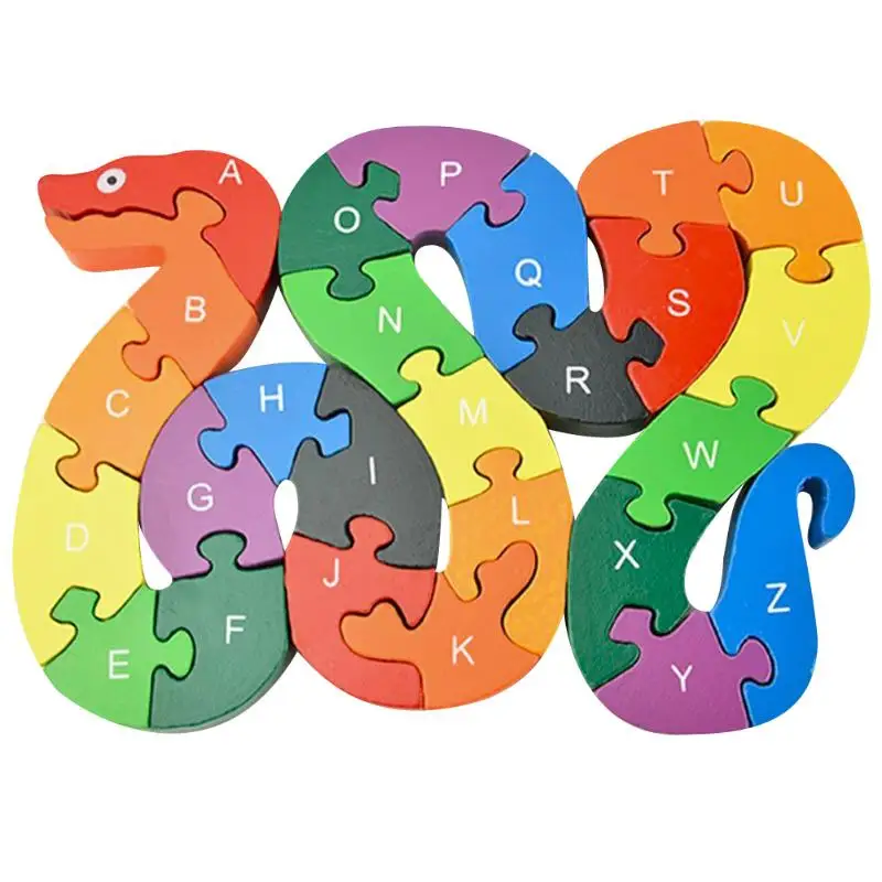 

Baby Kids Children Wooden Toys Alphabet Number Building Jigsaw Puzzle Snake Shape Funny Digital Puzzle Game Educational Toys