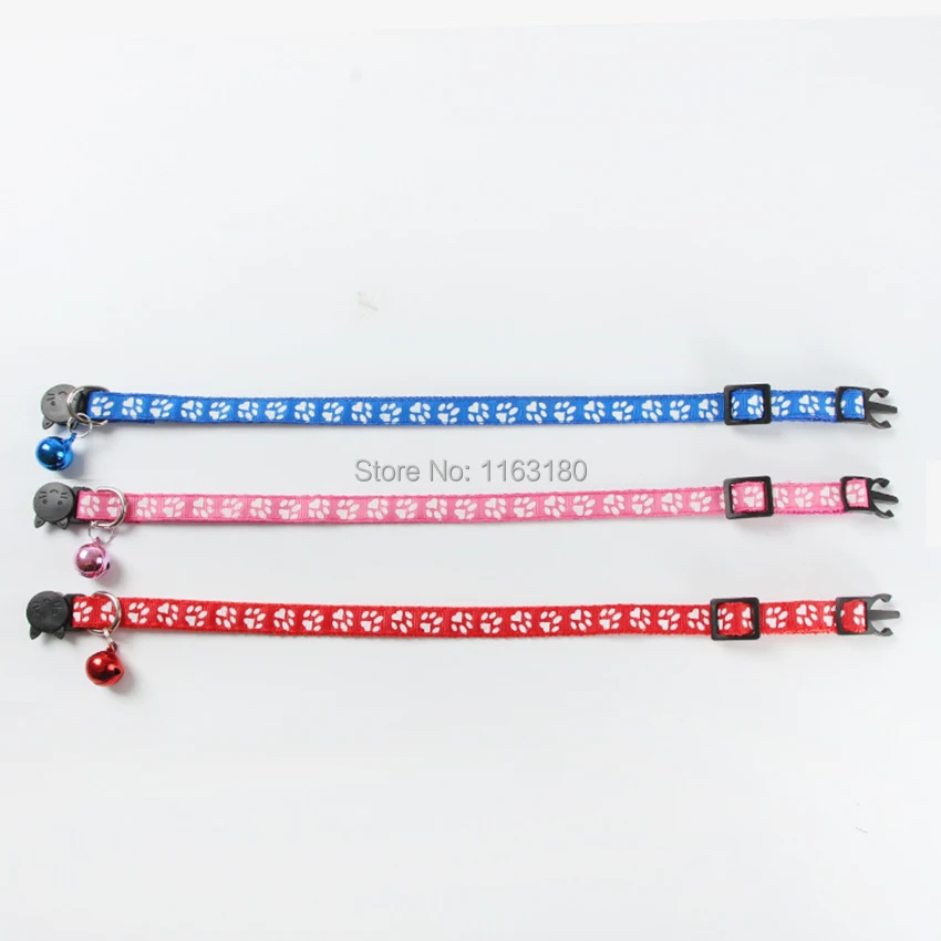 72pcs/lot Safety Nylon Dog Puppy Cat Collar Breakaway Adjustable Cats Collars with Bell and Bling Paw Printing Pet Supplies | Дом и сад