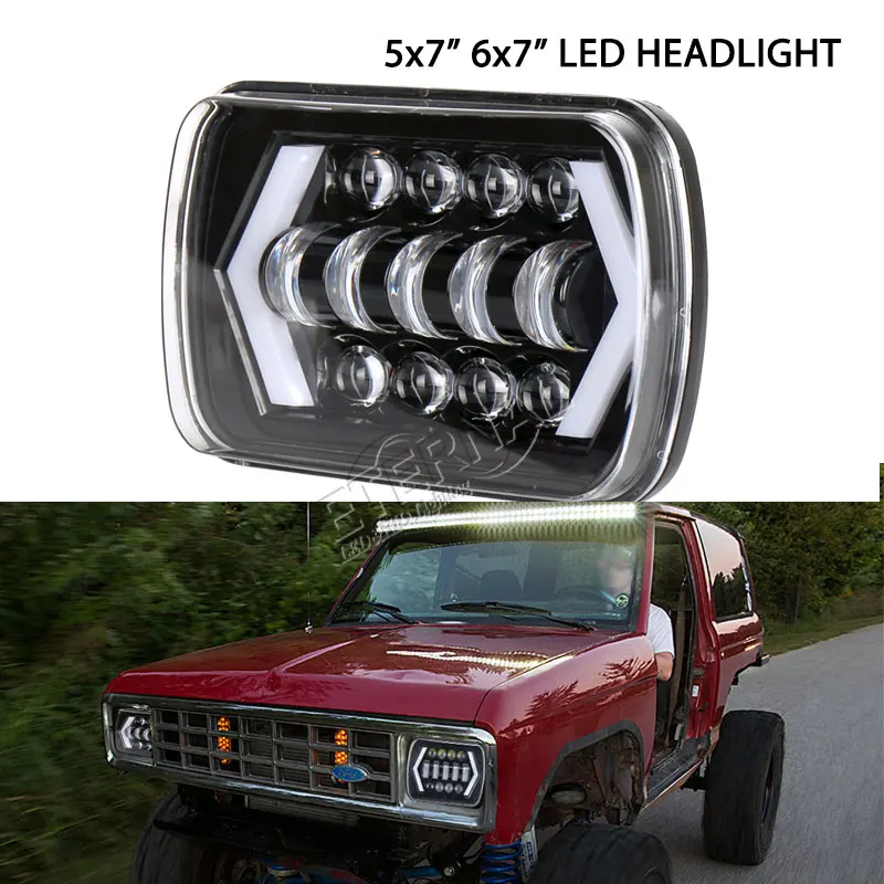 

16pc 90W 24 v truck lights 5x7 6x7 led headlight high beam car headlamp 12V with daytime running lights for auto pick up trucks