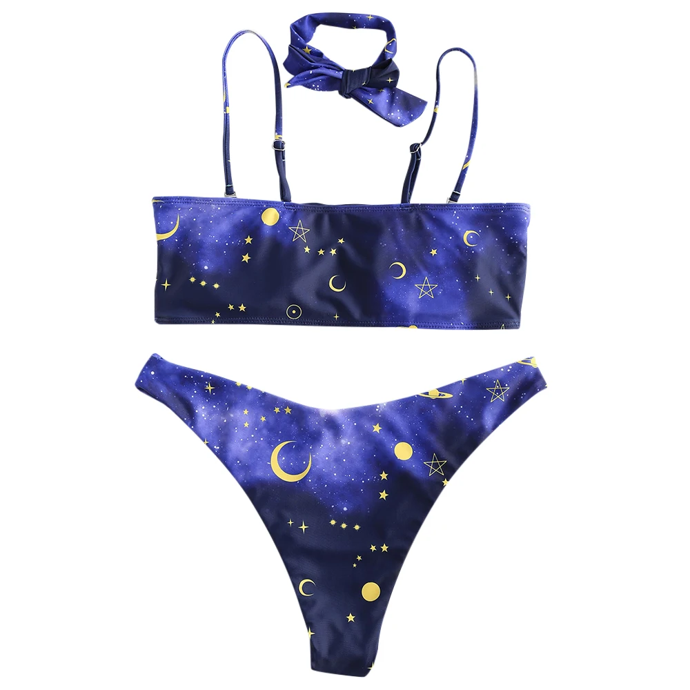 ZAFUL Hot Sale Sexy Bikinis Starry Print High Leg Bikini Set Women Swimsuit Summer Beach Swimwear Separate Swimming Suit biquini |