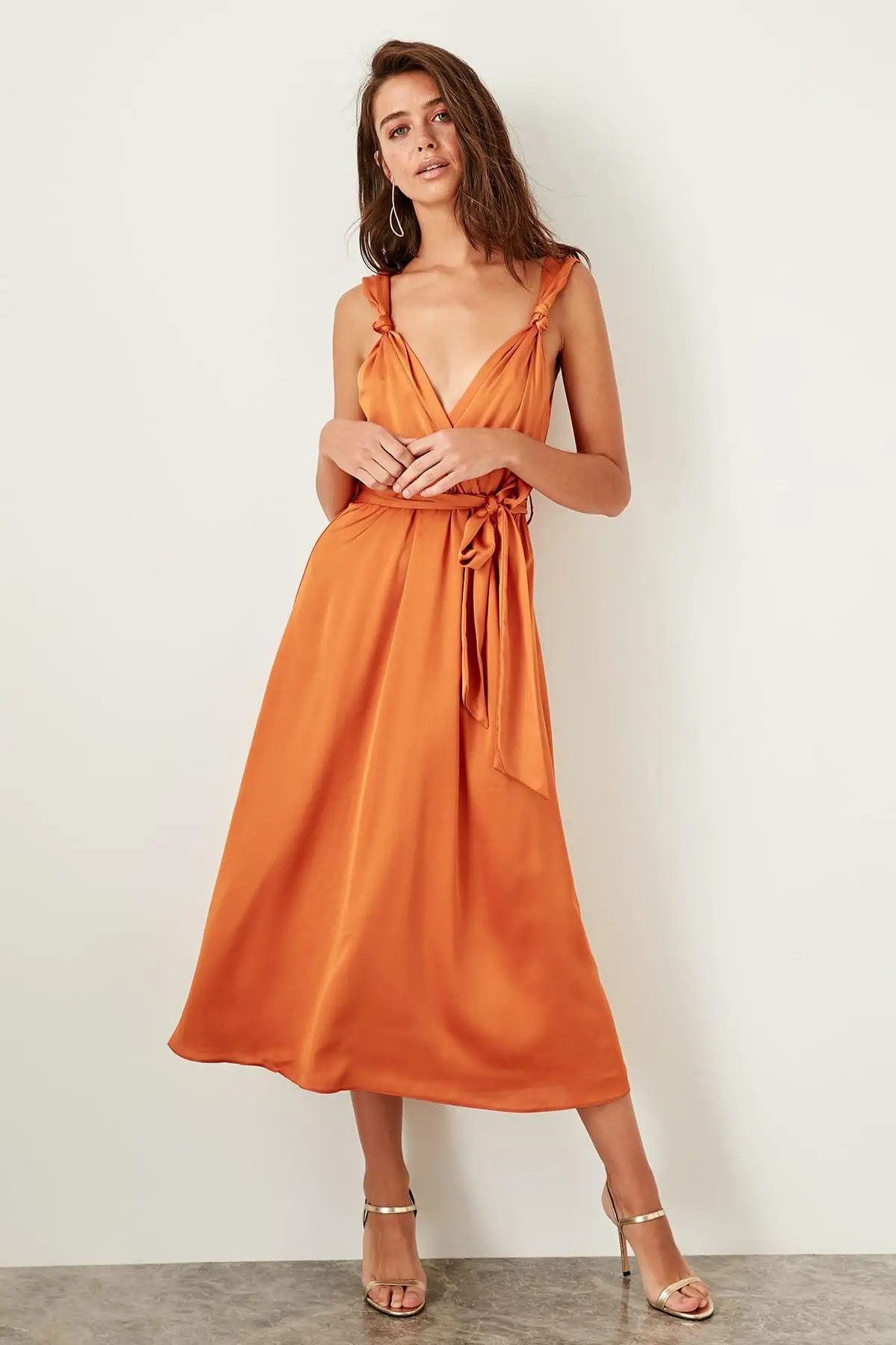Trendyol оранжевое платье с поясом TPRSS19BB0283|Женские платья| |