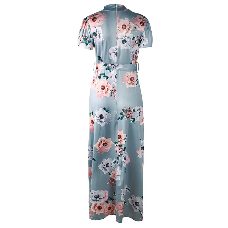 Женское длинное платье с цветочным принтом и коротким рукавом вечернее Пляжное
