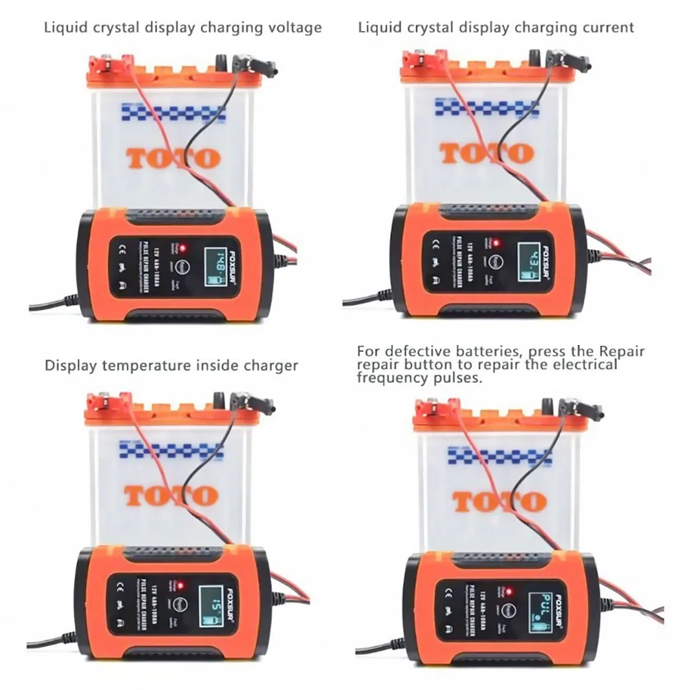

12V Automatic Intelligent Pulse Repair Battery Charger LCD Lead AGM Gel Wet Lead Acid Battery Charger