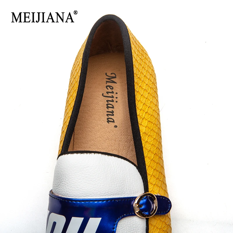 Мужские кожаные туфли ручной работы MEIJIANA желтые удобные повседневные Мокасины