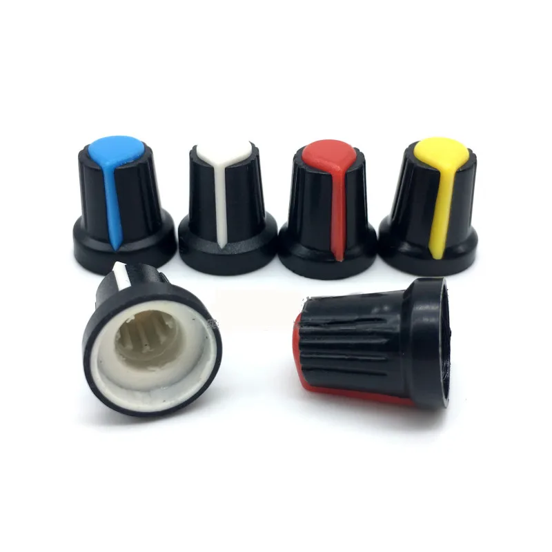 Колпачки переключателя энкодера Roatry, 10 шт., колпачки для потенциометра, пластиковая ручка 15x17 мм, Тип вала сливы, многоцветный, красный, синий, желтый, белый