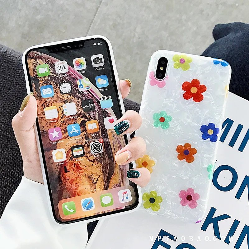 Чехол с рисунком для телефона iphone 8 Xs Max Xr 6 7 Plus X цветочным блестящий силиконовый
