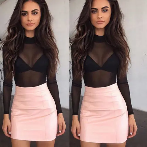 Футболка женская прозрачная с длинным рукавом и высоким воротом|Футболки| |