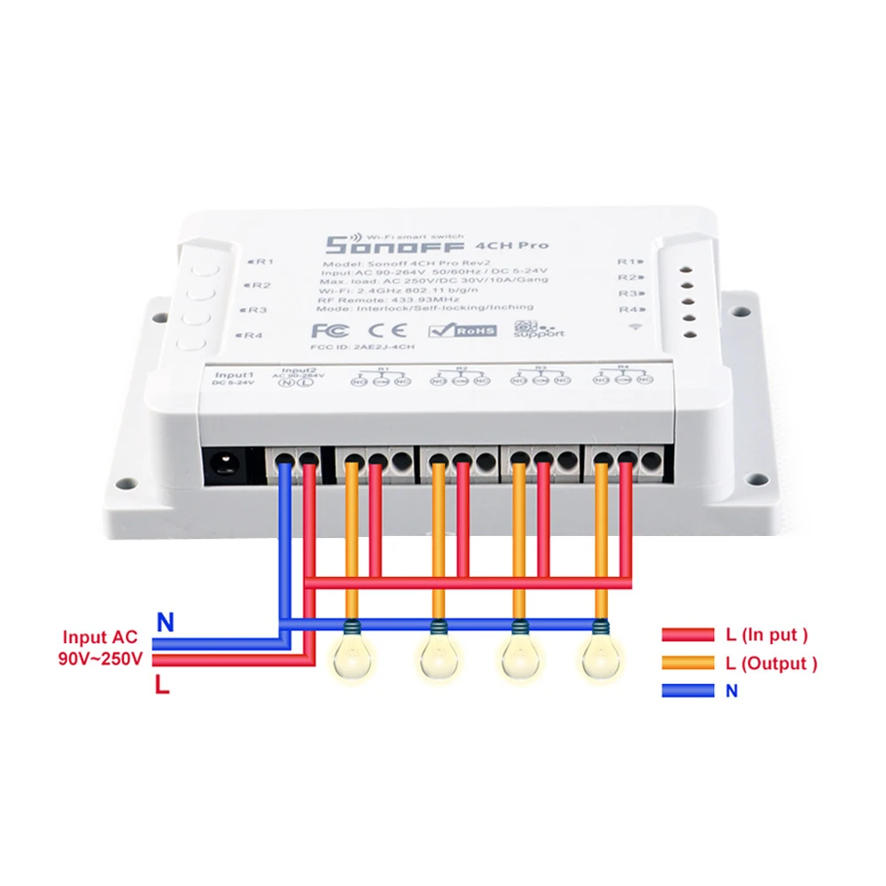 Sonoff 4CH Pro &amp R2 Wifi Smart Switch Gang 4 канала 433 МГц RF Remote освещение переключатель
