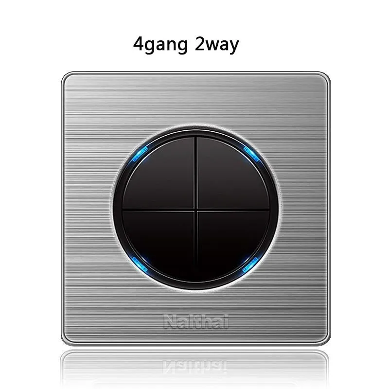 86 Тип 4 Gang 2 Way Пресс кнопка home переключатель акриловая светодиодная нержавеющая сталь зеркало с подсветкой led светильник поворотным переключателем Франции Великобритании сокет