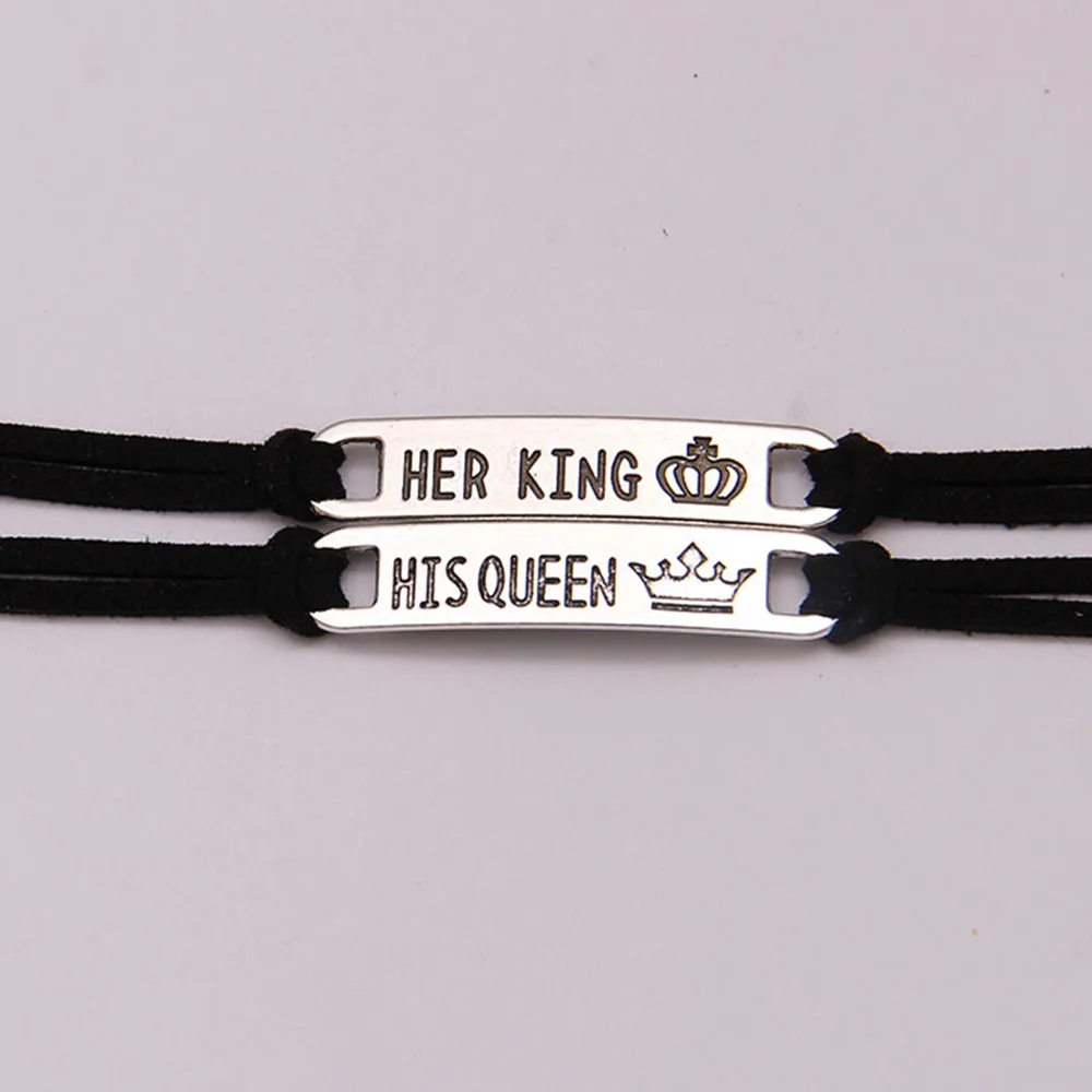 Браслет из нержавеющей стали с надписью Her King His Queen|Браслеты шармами| |