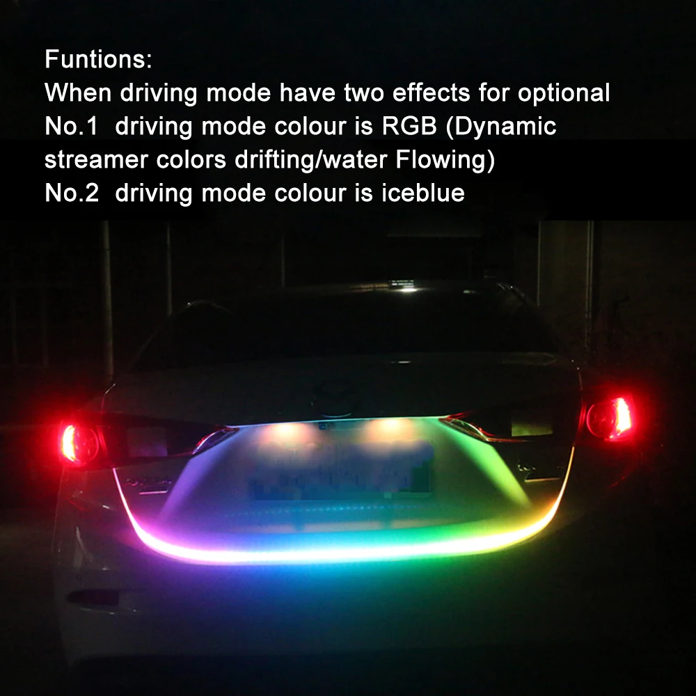 47 6 дюймов RGB цветная струящаяся полоса для багажника автомобиля динамические
