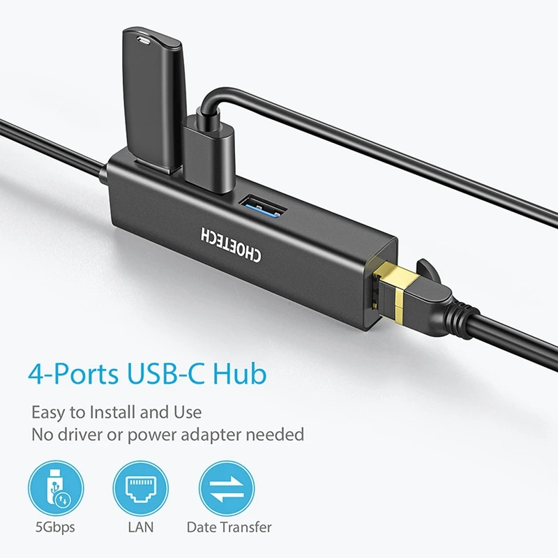 AAAJ Choetech Usb C в гигабитный Ethernet адаптер Rj45 порт и 3 порта 0 для 2018/2017/2016 Macbook/Surface Book