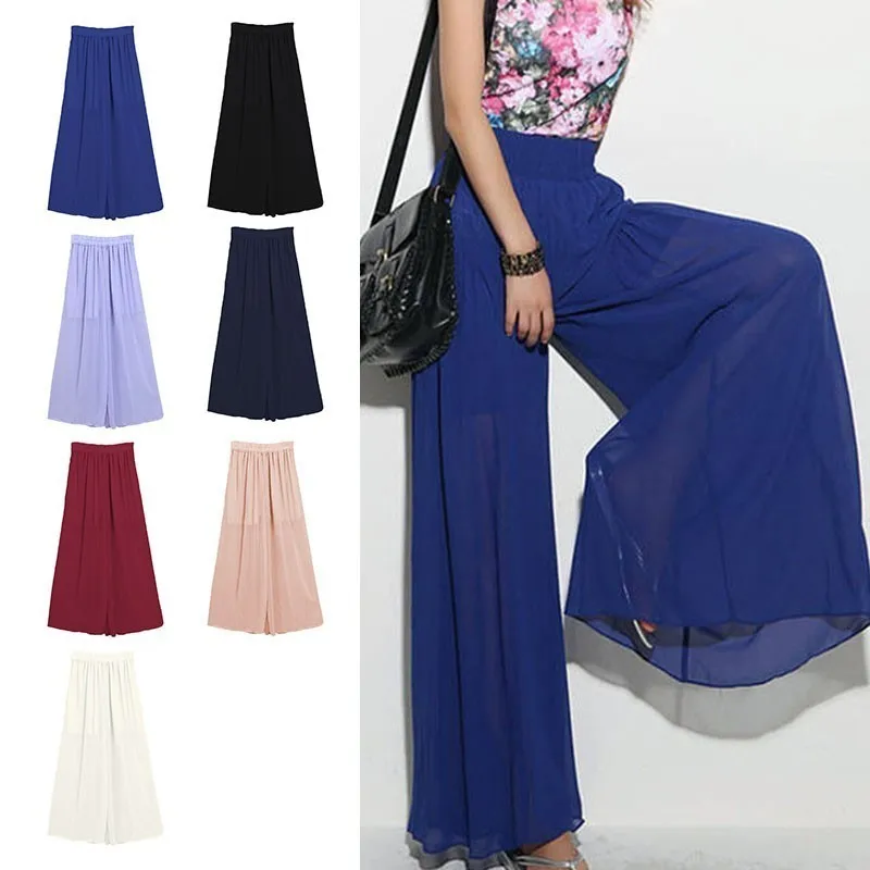 2019 шифоновые брюки новые модные женские широкие с высокой талией Длинные