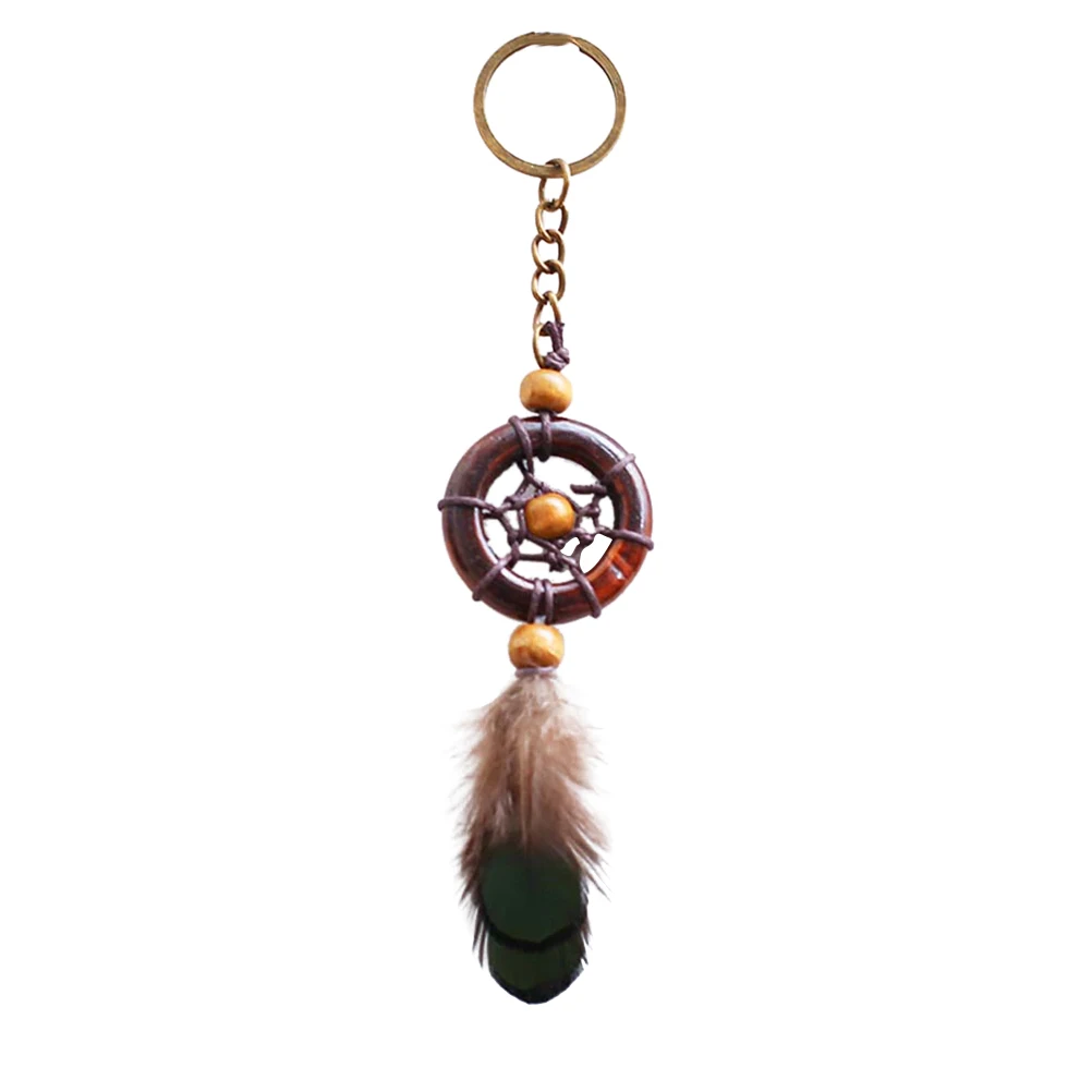 1 шт Dream Catcher бисером брелок для ключей с перьями круглый Ловец снов чистая заднего