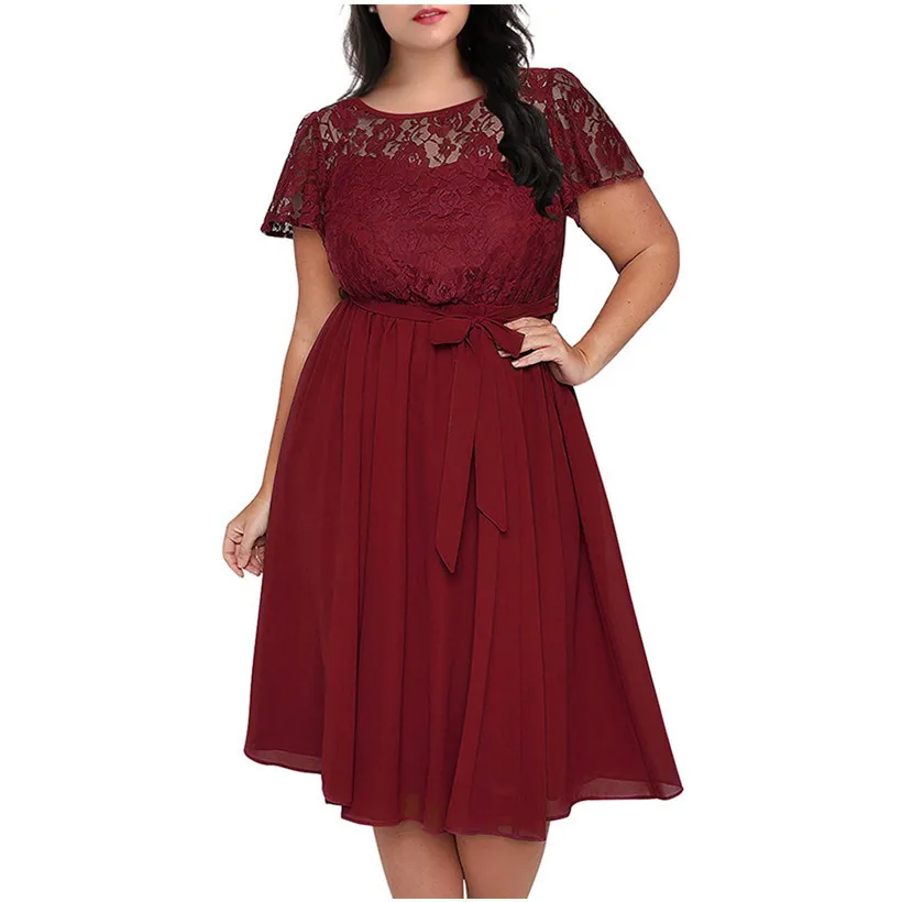 Платье женское кружевное с коротким рукавом черное красное l xl xxl xxxl 4xl 5xl | Женская