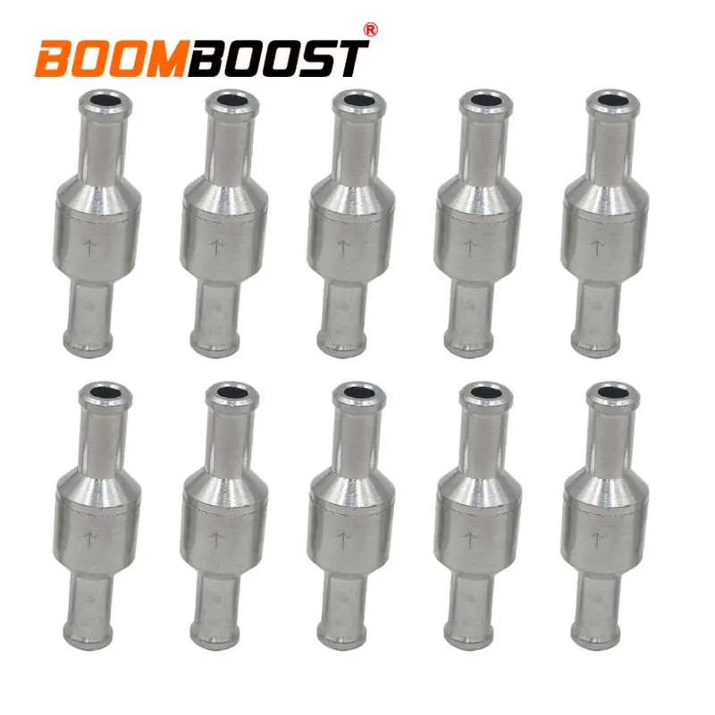10Pcs Check Valve 50mm-length Fuel Non-Return 8mm 5/16&quot Silver Aluminum Alloy For Water Pressure Pumps One Way Petrol Diesel |