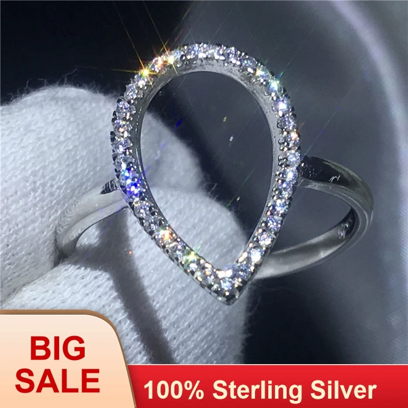 

Кольцо обещание в форме груши, однотонное серебряное ювелирное изделие 100% пробы с фианитом AAAAA, обручальные Обручальные кольца для женщин