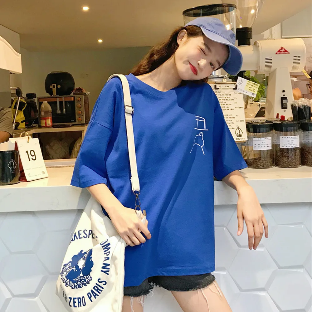 Женская футболка в полоску с буквенным принтом Ulzzang Harajuku Повседневная Базовая
