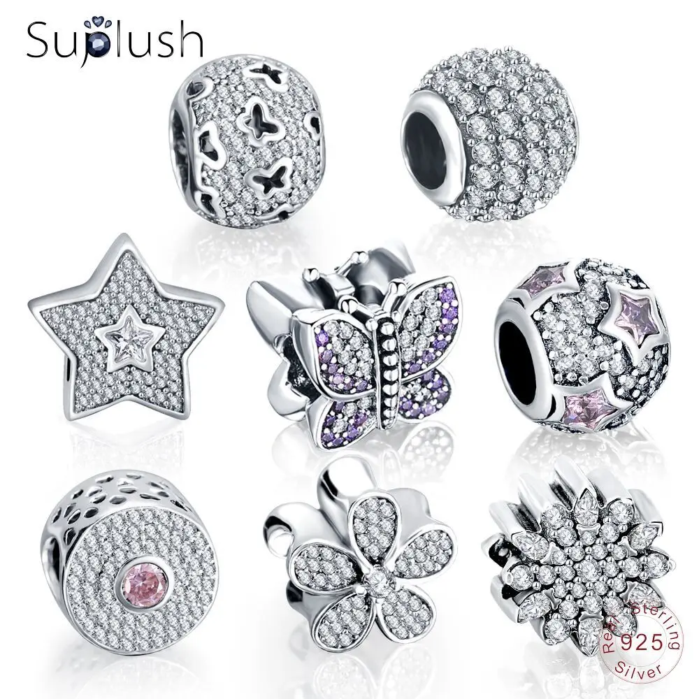 Suplush очаровательные бусины подлинные 925 пробы серебряные блестящие подвески