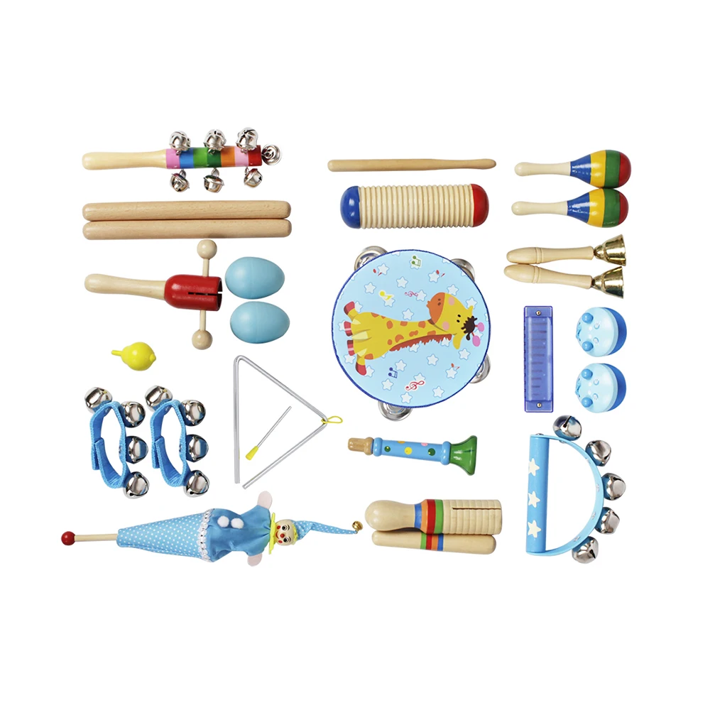 

Музыкальные игрушки Orff, музыкальные инструменты, набор ритма для детей с бубном, Деревянные Колокольчики гуиро, маракасы, губная гармоника