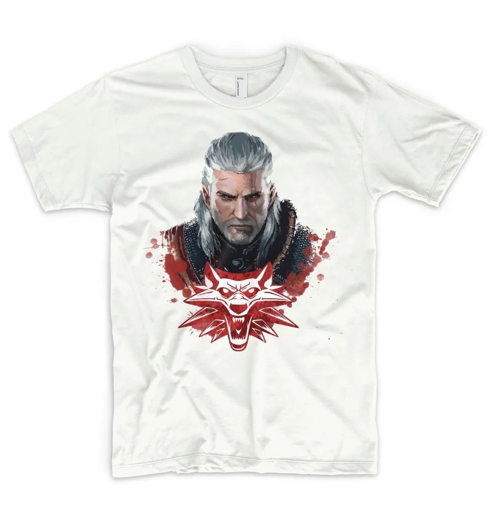 Мужская мода польская серия Ведьмак Футболка Топ Andrzej Sapkowski Geralt Rivia Белый Волк