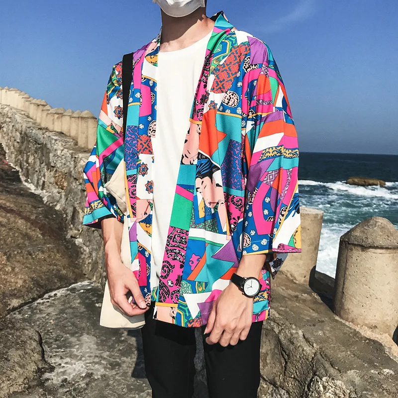 Red Beker Men Shirt Streetwear Loose Hip Hop Hawaiian Japanese Short Sleeve Casual Top QX01A00AK | Мужская одежда
