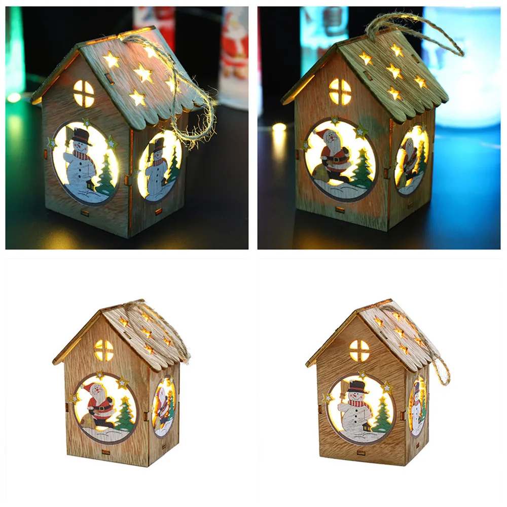2019 New LED Light Wooden Dolls House Villa Christmas Ornaments Xmas Tree Hanging Decor Hang Decoration | Дом и сад