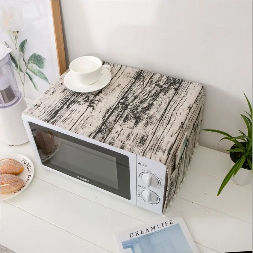 New Microwave Oven Covers Wood Grain Asian Cotton And Linen Cover Dust Washing Machine Accessories | Дом и сад