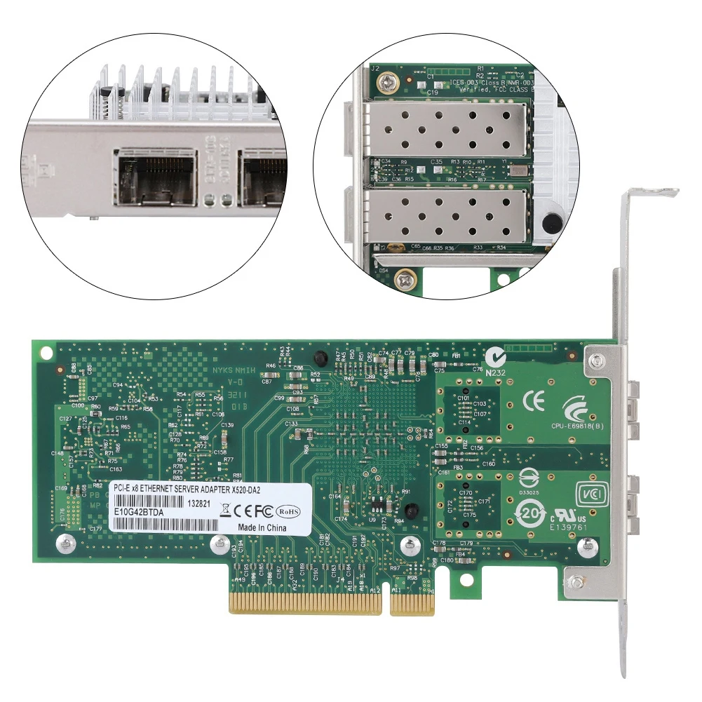 X520-DA2 82599es PCI-E X8 2-Порты и разъёмы для программирования в производственных условиях