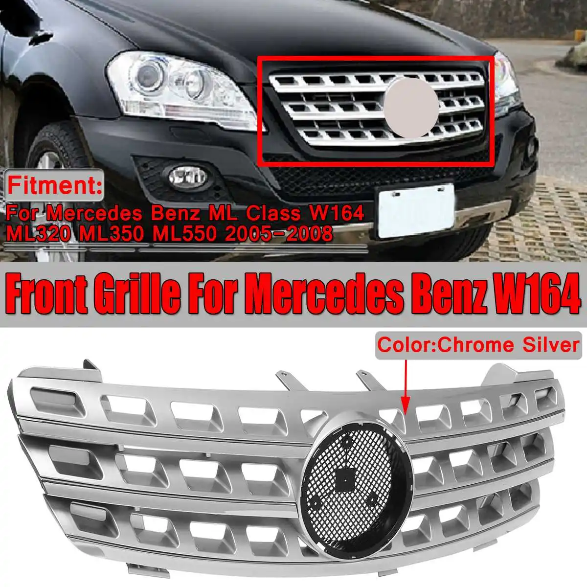 

High Quality W164 Car Front Bumper Mesh Grill Grille For Mercedes For Benz ML Class W164 ML320 ML350 ML550 2005-2008