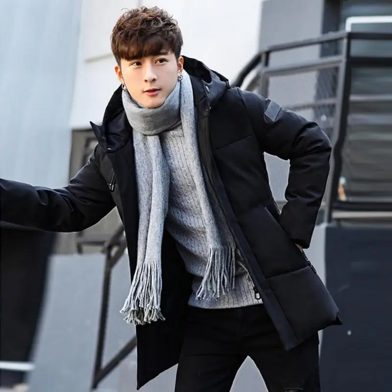 Модная теплая мужская зимняя пуховая куртка Slim Fit простая модная повседневная