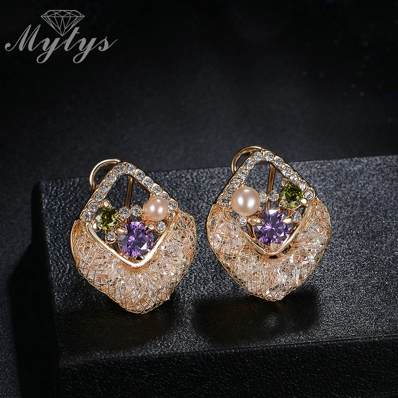 Mytys Limited Sale Pearl Crystal Pendant Necklace and Earring Sets Wire Mesh Net Jewelry for Women CN291 | Украшения и аксессуары