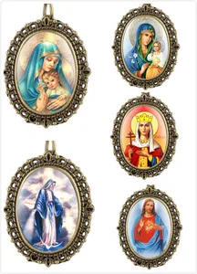 Бронзовые овальные карманные часы для женщин Девы Марии карманные часы для унисекс Аналоговые Кварцевые цепочки и ожерелья карманные часы для подростков