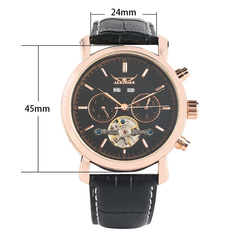 

Luxury Rose Gold Automatic Mechanical Tourbillon Watch Men Military Sport Wristwatch Black Leather Band Man Clock saat erkekler
