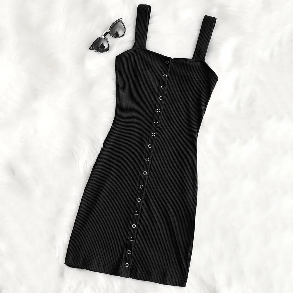 ZAFUL Летние Кнопки Оснастки Bodycon Трикотажное Платье для Женщин Сексуальное В Клуб