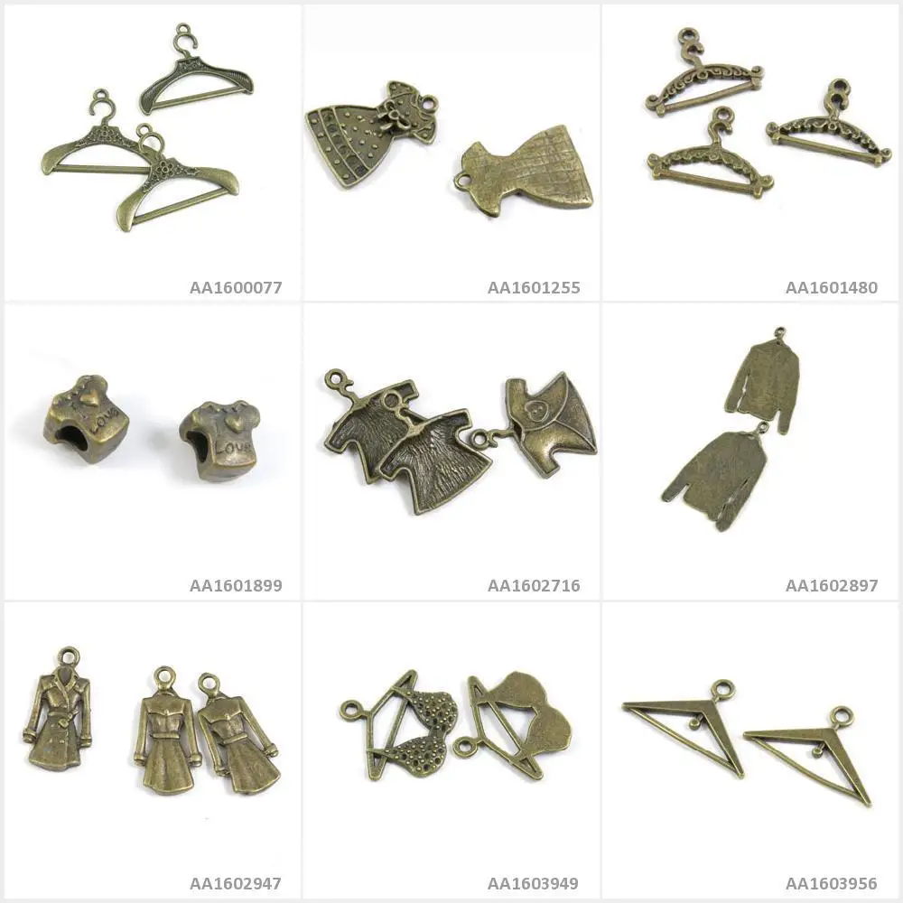 Antique Bronze Tone Jewelry Making Charms Coat Hanger Bra Military Clothes Long Shirt Baby Love Loose Beads Suit Dress Dresses | Украшения