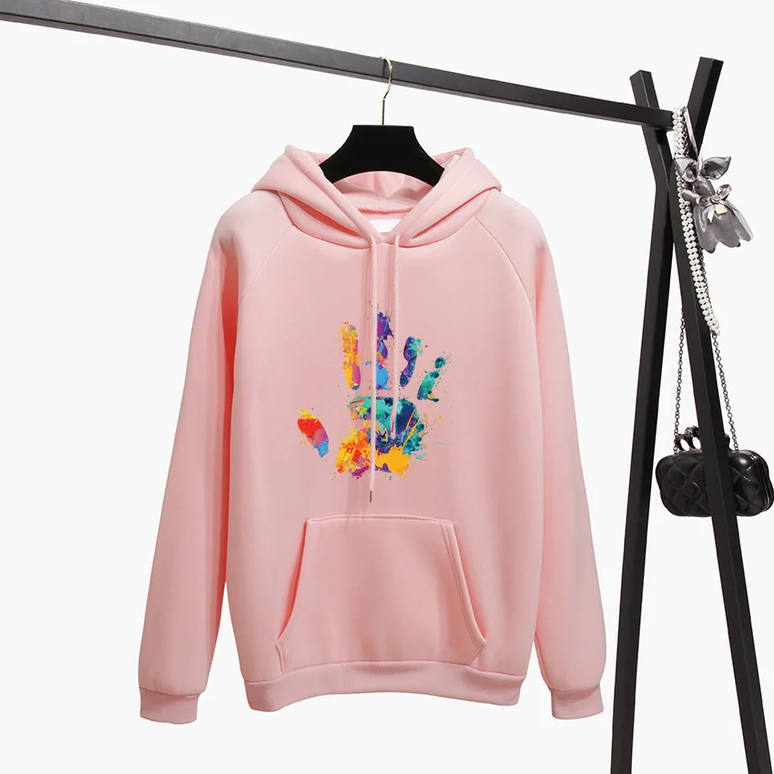 Фото Зимняя модная флисовая женская Hoodiessweatshirt с цветной печатью Харадзюку Зимняя модная флисовая женская Hoodiessweatshirt с цветной печатью Харадзюку