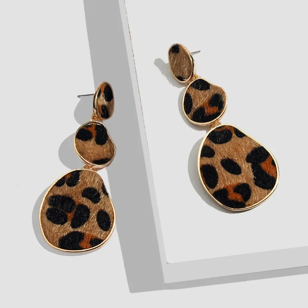 JUST FEEL Fashion Leopard Long Drop Earrings For Women Leather Vintage Geometric Punk Dangle Big Statement Earring Party Jewelry | Украшения