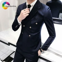 latest coat pant designs navy blue wedding suits for men double breasted slim fit male blazer 2piece jacket pants groom tuxedo