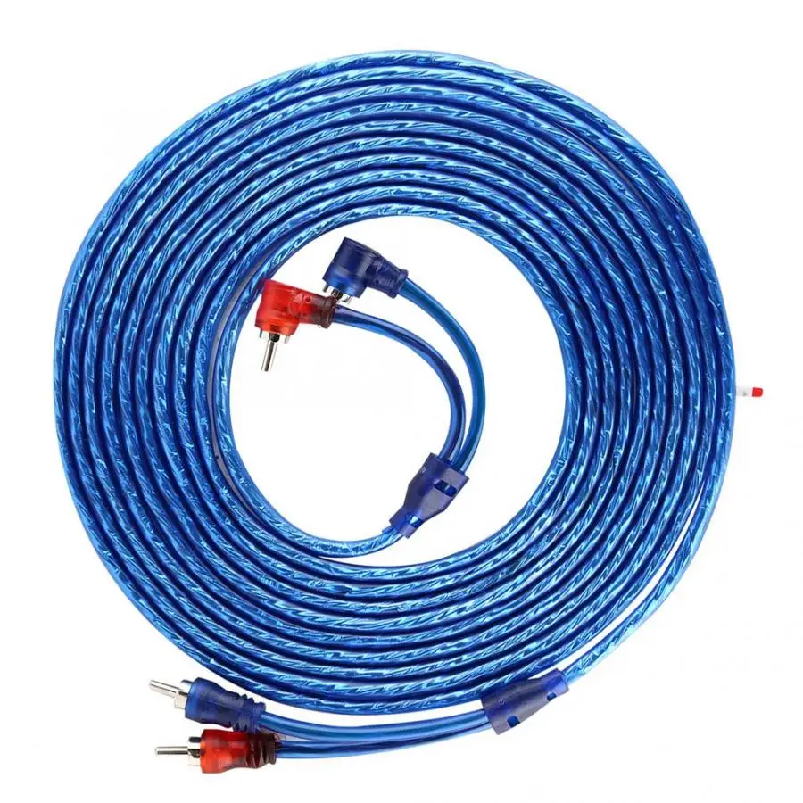 Кабель для подключения аудио 5 метров автомобильный синий прозрачный RCA ультра