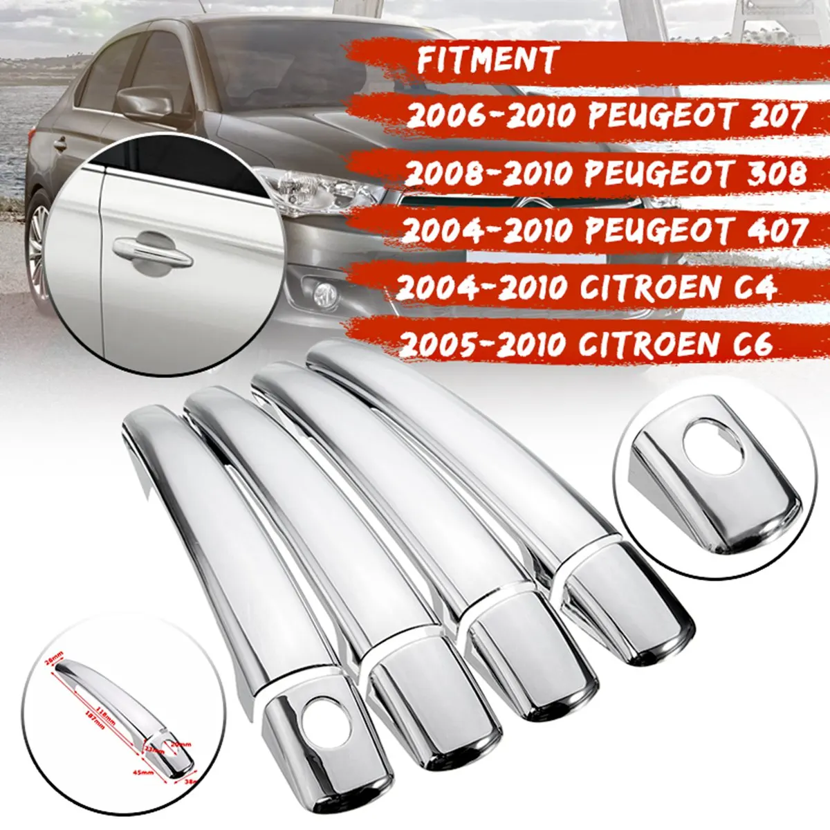 1 комплект хромированные дверные ручки Накладка для peugeot 2008 2010 207 308 407 для CitroenC4 C6 C4 PICASSO стайлинга автомобилей